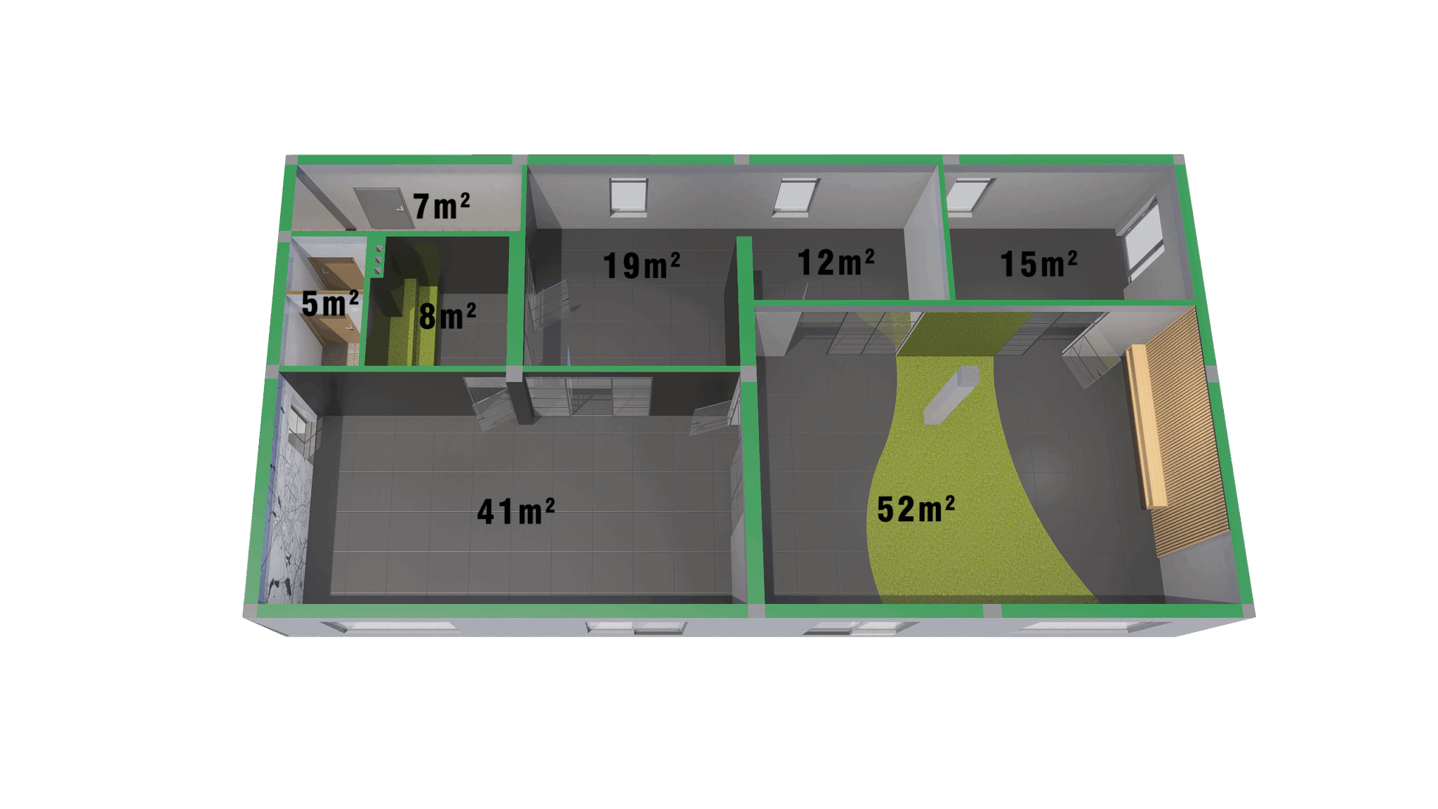 PARTER_ ZIELONA_powierzchnie pomieszczeń